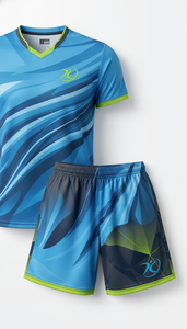 ชุดเสื้อและกางเกงวอลเลย์บอลสีฟ้าแบบกำหนดเองขายส่ง พร้อมบริการ OEM ป้องกันการหดตัว ชุดทีมแบบซับลิเมชั่น ชุดกีฬา - Product Image 3