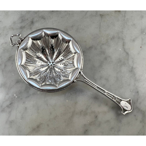 Silver <b>Tea</b> Strainer with Ornate Handle Polished Metal Mesh Filter Classic Design for Loose Leaf <b>Tea</b> - Product Image 1