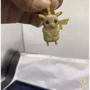 Collier Hip Hop en argent sterling 925 plaqué or avec pendentif Pikachu dessin animé serti de diamants Moissanite - Product Image 5