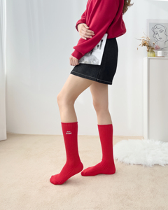 Chaussettes hautes pour femmes, en coton côtelé, avec logo brodé, pour Noël, usage quotidien en hiver - Product Image 1