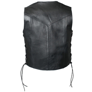 Gilet moto en cuir véritable pour homme, col en V, simple boutonnage avec chaîne décorative, vêtement d'extérieur pour l'automne - Product Image 6