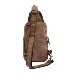 Sac bandoulière unisexe en cuir et toile, tendance, avec fermeture éclair, pour voyage, randonnée, sac de poitrine décontracté, vente en gros LCSB-0008 - Product Image 6