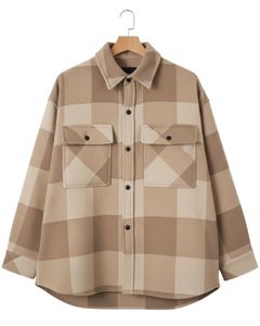 Chemise-veste en flanelle à carreaux personnalisée pour homme, beige kaki, manches longues, boutonnée, décontractée, chaude pour l'hiver, vente en gros - Product Image 1