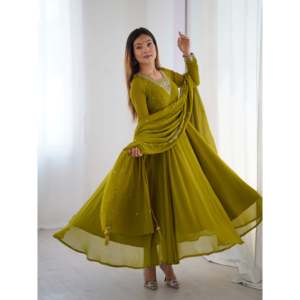 Ensemble de robe Anarkali pour femmes pour les fêtes avec pendentif et dupatta - Product Image 1