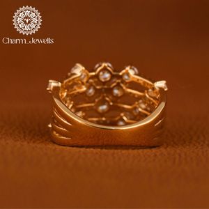 Bague Romantique Charm_Jewells pour Femme, Plaqué Or 18K, Moissanite en Grappe, Coupe Ronde Brillante, Motif Floral, Sertissage à Griffes - Product Image 2