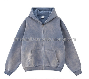 Sweat à capuche zippé surdimensionné pour homme, style vintage, délavé à l'acide, à manches longues - Product Image 1