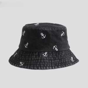 Sombrero de Pescador Unisex de Algodón y Lino, Ajustable y Transpirable, con Bordado de Ancla Blanca, para Adultos, Primavera, Verano, Playa, Uso Casual - Product Image 2