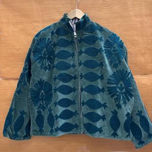 Chaqueta de terciopelo vintage con cremallera para mujer, abrigo de forro polar texturizado floral de cuello alto y corte oversize - Product Image 1