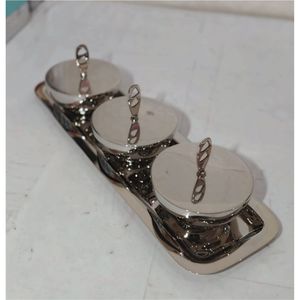 Luxury Stainless Steel Dry Fruit <b>Box</b> Set Metal Serving Tray with Glass Cloche Domes Nut Candy Jar Organizer for Home Wedding - Product Image 3