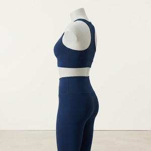 <b>Women</b> <b>Navy</b> Blue Ribbed Yoga Set High Waist <b>Leggings</b> Sports Bra Gym Fitness Workout Activewear Two Piece Set - Product Image 2