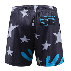 Pantalones cortos de baloncesto negros para hombre con estrellas naranjas y estampado de logotipo, cierre con cordón de malla transpirable, ropa deportiva de verano - Product Image 6