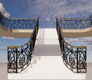 Custom Wrought Iron Stair Railing Handrail for Villa Modern Black Iron Rust Resistant Finish <b>Adjustable</b> Luxury Ornamental Design - Product Image 6