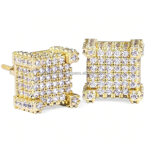 ต่างหูฮิปฮอปทรงสี่เหลี่ยมเพชรโมอิสซาไนต์ทรงกลมทำจากเงิน925ชุบทองยอดนิยม - Product Image 4