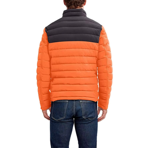 Men's Orange Quilted <b>Jacket</b> Windproof Zipper Closure Casual <b>Winter</b> Wear Polyester Filled Stand Collar Slim Fit - Product Image 6
