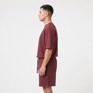 Vêtements de mode de haute qualité pour hommes, ensemble deux pièces en coton respirant à col rond, style streetwear oversize uni - Product Image 3