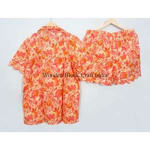 Conjunto de Pijama de Verano para Mujer, Transpirable, 100% Algodón, Manga Corta, Estampado Floral, Camiseta de Dormir Suave de Secado Rápido, Lavable a Máquina - Product Image 5