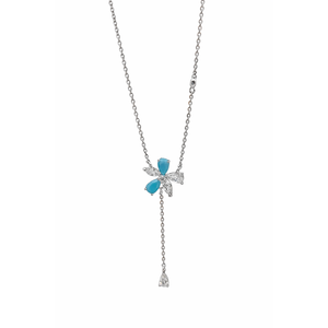 Collier en Y papillon en émail bleu avec boucles d'oreilles assorties, chaîne à maillons mignonne, cadeau minimaliste pour femme - Product Image 1