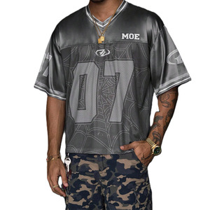 Jersey de Fútbol Americano Personalizado con Diseño de Telaraña, para Hombre, Talla Grande, Gris, Malla, Estilo Cyber Rockstar, Hip Hop, Streetwear, Y2K, Deportivo, ODM - Product Image 3