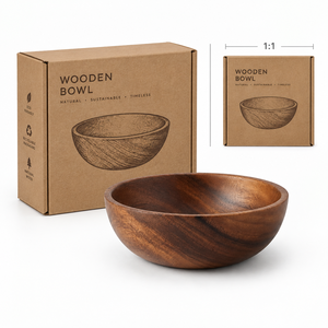 Bol en bois fait main, forme ronde, grain de bois naturel, design minimaliste, pour servir les aliments, décoration pour la maison, l'hôtel, le restaurant - Product Image 5