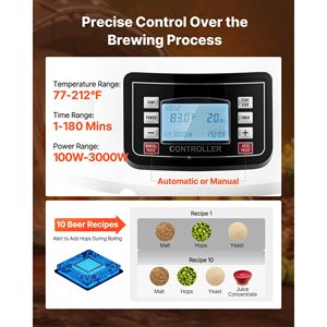 Kit Completo per Produzione di Birra Domestica da 60L (16 Galloni) con Display Digitale, Pompa Anti-Bruciatura da 3000W e Refrigeratore per Mosto - Product Image 4