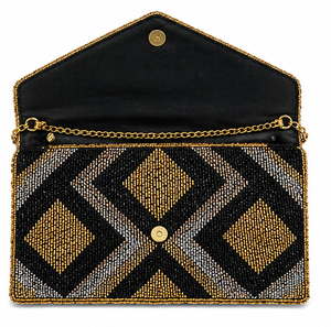 Geometric Beaded <b>Clutch</b> Bag – Black & Gold Envelope Purse for Party & <b>Wedding</b>- Elegant Beaded Envelope <b>Clutch</b>-Handmade <b>Clutch</b> - Product Image 5