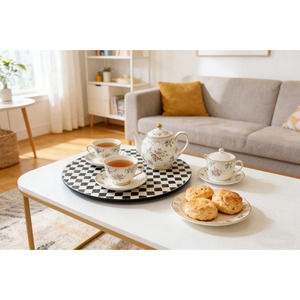Centro de mesa giratorio de madera y nácar hecho a mano para servir comida, como pieza central de mesa y para ocasiones especiales. - Product Image 2