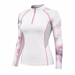 Camiseta de Manga Larga para Mujer, Protección UV, Blanca con Estampado Floral Rosa, Transpirable, de Spandex y Poliéster, para Natación - Product Image 1