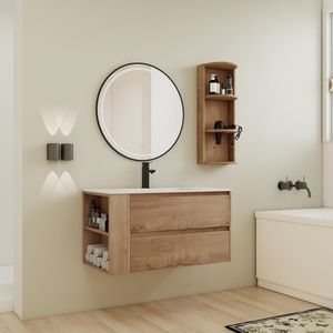 Mobiletto da Bagno a Parete con 2 Cassetti a Chiusura Morbida, 90 cm, con Lavabo e Ripiani Portaoggetti, Modello 00612IMO 05536IMO (Confezione KD) - Product Image 1