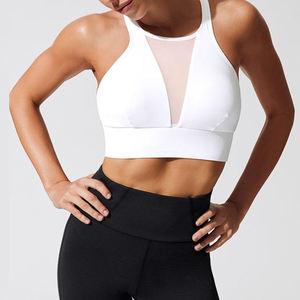 Soutien-gorge de sport sans couture rouge pour femme, style halter, avec découpe en maille sur le devant, col rond, respirant - Product Image 5
