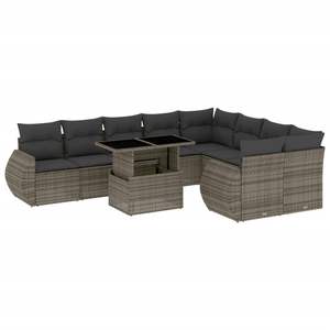 Ensemble de canapés de jardin en rotin gris PE avec structure en acier thermolaqué et verre trempé, mobilier d'extérieur haut de gamme - Product Image 2