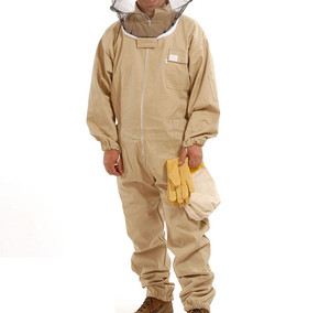 Traje de Apicultura Personalizado al por Mayor, de Algodón Caqui Transpirable, Conjunto Premium de Cobertura Total con Capucha de Malla y Piel de Cabra para Exteriores - Product Image 2