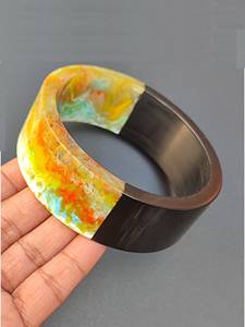 Handmade H a CRAFT Women's Classic Party <b>Resin</b> Bangles Bracelet with Carved Floral Design - Product Image 5