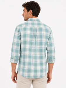 <b>Men</b> Aqua Blue <b>Flannel</b> Plaid Check <b>Shirt</b> with Long Sleeves Button Collar Casual Full Sleeve Classic Checkered Pattern 4XL - Product Image 2