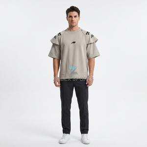 เสื้อยืดโอเวอร์ไซส์สองชั้นสำหรับผู้ชาย OEM ODM แบบสั่งทำพิเศษ ผ้าฝ้าย 100% ดีไซน์เรียบง่าย สไตล์สตรีทแฟชั่น พรีเมียม เนื้อผ้าหนา - Product Image 6