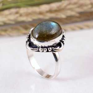 925 Sterling Silver Blue <b>Labradorite</b> Bezel Setting Handmade Vintage Boho Wedding Statement Gemstone <b>Ring</b> Jewelry Unisex - Product Image 2