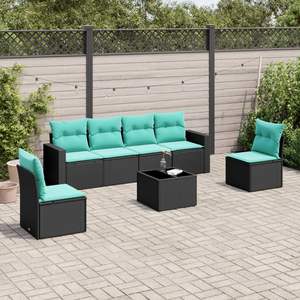 Juego de sofás de patio de ratán sintético negro de 7 piezas con cojines, elegantes muebles de exterior - Product Image 1