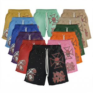 Pantalones Cortos de Chándal Pro Felt Personalizados con Cinturón, Ajuste Holgado Oversize, Decoración de Pedrería y Estilo Lavado - Product Image 1