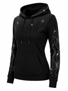 Women's Trendy <b>Rhinestone</b> Hoodie Sparkling Crystal Hooded Sweatshirt Long Sleeve Casual <b>Jacket</b> for Women <b>Rhinestone</b> Hoodie - Product Image 4