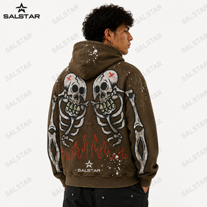 Men's <b>Gothic</b> Skeleton Graphic Brown Hoodie <b>Jacket</b> Custom Printed Zip Up Hoodie Streetwear Casual Fashion Hooded <b>Jacket</b> - Product Image 2