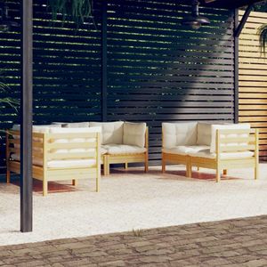 Conjunto de Muebles de Jardín de Pino Macizo de 6 Piezas en Color Crema, Diseño Modular para Comodidad en Exteriores - Product Image 1