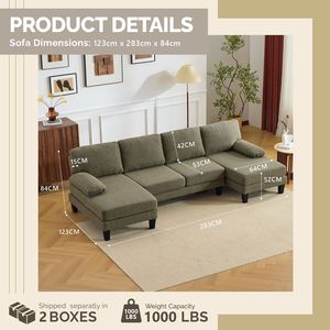 "Modern L-Shaped Chesterfield <b>Sofa</b> 111.4 Inches with Removable <b>Cover</b> (Feather Filling)" - Product Image 4