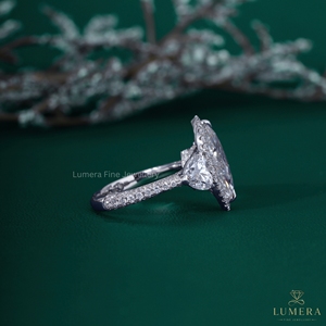 5.7CT Marquise Cut Lab Grown Diamond Halo Engagement Ring 14K 18K White Gold Heart Shape Side Stone Multi <b>Row</b> Pave Bridal Band - Product Image 5