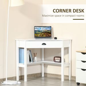 <b>White</b> Durable MDF Home Office Corner Desk <b>Small</b> Computer <b>Table</b> with Drawer and Storage Shelves PC Desk - Product Image 5