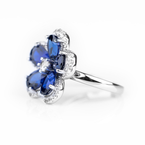 Bague Fleur Bleue en Argent Sterling 925, Bague en Pierre Précieuse Coupe Ovale Poire, Bijou Style Claddagh pour Femme, Cadeau - Product Image 3