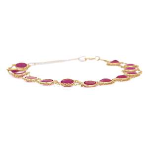 14K Gold Oval <b>Ruby</b> Charm <b>Bracelet</b>-Rhodium Plated Minimalist Gift - Product Image 6