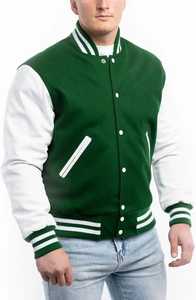 Custom Unisex High Quality Wool Stand Collar Patchwork Hooded Varsity <b>Jacket</b> with 2 Pockets - Product Image 6