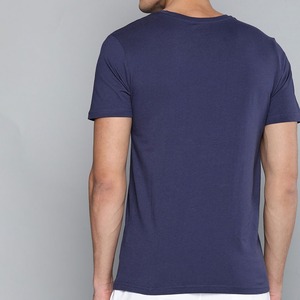 Camiseta de Manga Corta con Cuello Redondo Azul Marino para Hombre, con Estampado Geométrico, Corte Ajustado, Informal, de Algodón Tejido - Product Image 5