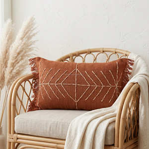Grande housse de coussin lombaire géométrique tissée, coussin décoratif pour lit, style moderne et rustique, 14 × 36 pouces - Product Image 3