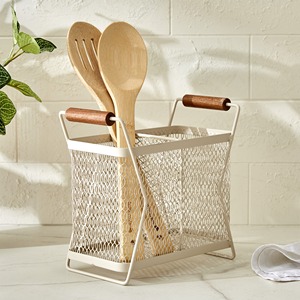 Porte-ustensiles en bois moderne avec design en maille métallique pour le rangement de cuisine - Product Image 3