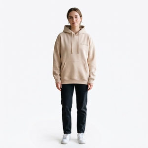 Sudadera con Capucha Beige para Mujer, Estilo Casual, Holgada, con Forro Polar, Personalizable con Logotipo, Ropa Urbana - Product Image 1